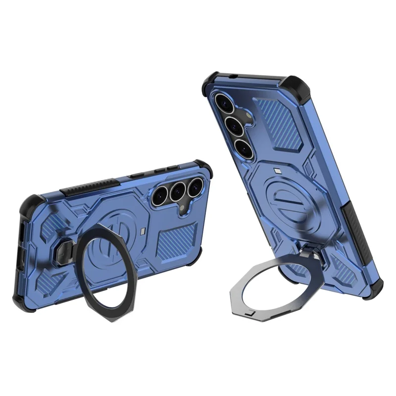 For Samsung Galaxy S25+ Magnetic Case Rotating Metal Kickstand PC + TPU Phone Back Cover - Dark Blue