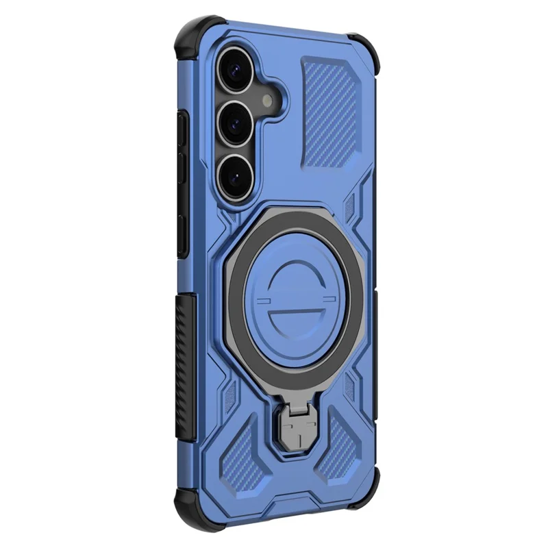 For Samsung Galaxy S25+ Magnetic Case Rotating Metal Kickstand PC + TPU Phone Back Cover - Dark Blue