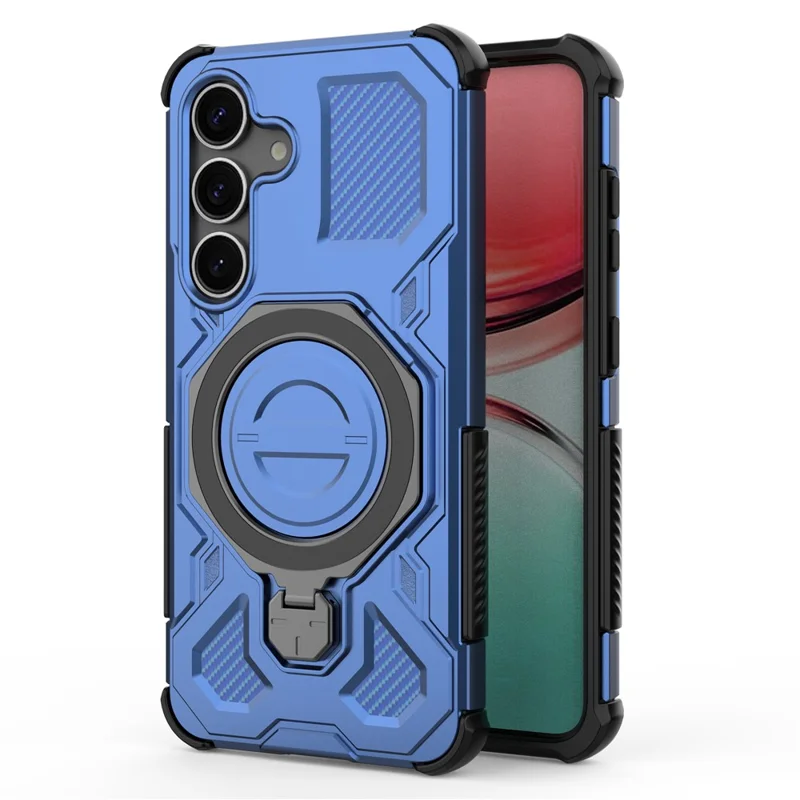 For Samsung Galaxy S25+ Magnetic Case Rotating Metal Kickstand PC + TPU Phone Back Cover - Dark Blue