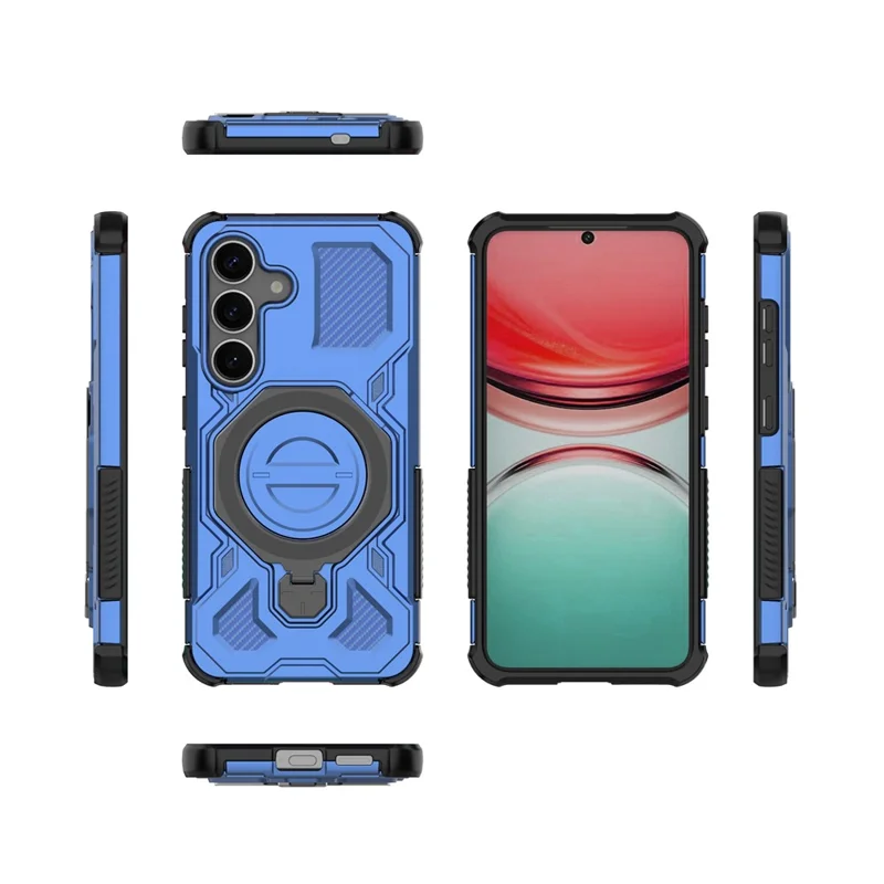 For Samsung Galaxy S25+ Magnetic Case Rotating Metal Kickstand PC + TPU Phone Back Cover - Dark Blue