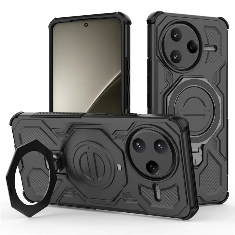 For Xiaomi Poco F7 Ultra 5G  /  Redmi K80 Pro 5G Magnetic Case Rotating Metal Kickstand PC + TPU Phone Back Cover - Black
