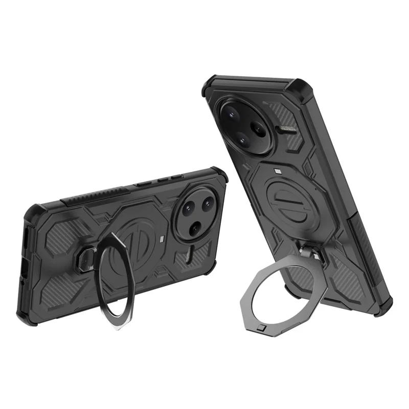For Xiaomi Poco F7 Ultra 5G  /  Redmi K80 Pro 5G Magnetic Case Rotating Metal Kickstand PC + TPU Phone Back Cover - Black
