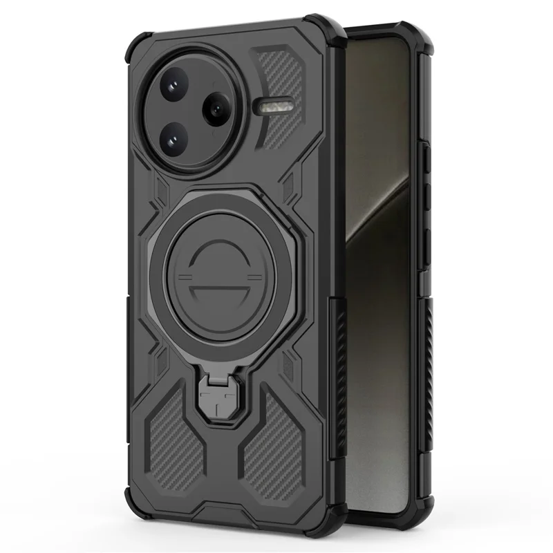 For Xiaomi Poco F7 Ultra 5G  /  Redmi K80 Pro 5G Magnetic Case Rotating Metal Kickstand PC + TPU Phone Back Cover - Black