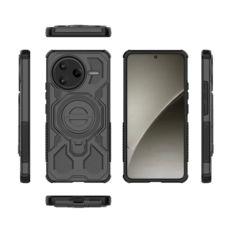 For Xiaomi Poco F7 Ultra 5G  /  Redmi K80 Pro 5G Magnetic Case Rotating Metal Kickstand PC + TPU Phone Back Cover - Black