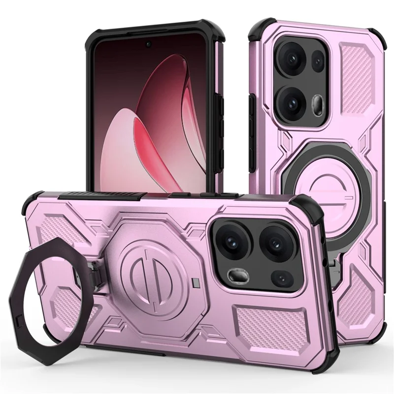 Pour Oppo Reno13 Pro 5G Étui Magnétique avec Support Métallique Rotatif PC + TPU Coque Arrière de Téléphone - Rose