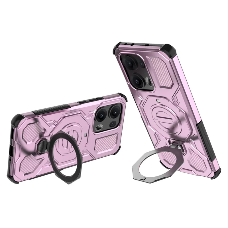 Pour Oppo Reno13 Pro 5G Étui Magnétique avec Support Métallique Rotatif PC + TPU Coque Arrière de Téléphone - Rose