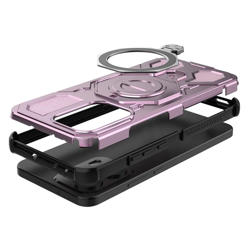 Pour Oppo Reno13 Pro 5G Étui Magnétique avec Support Métallique Rotatif PC + TPU Coque Arrière de Téléphone - Rose