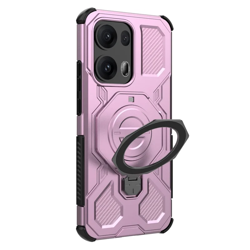 Pour Oppo Reno13 Pro 5G Étui Magnétique avec Support Métallique Rotatif PC + TPU Coque Arrière de Téléphone - Rose