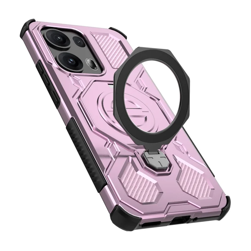 Pour Oppo Reno13 Pro 5G Étui Magnétique avec Support Métallique Rotatif PC + TPU Coque Arrière de Téléphone - Rose