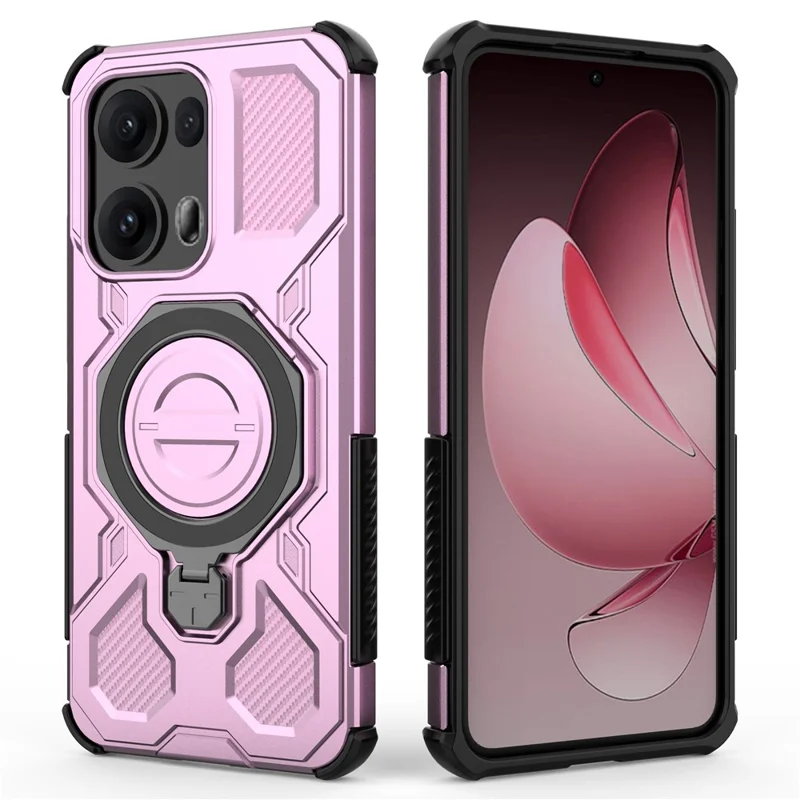 Pour Oppo Reno13 Pro 5G Étui Magnétique avec Support Métallique Rotatif PC + TPU Coque Arrière de Téléphone - Rose