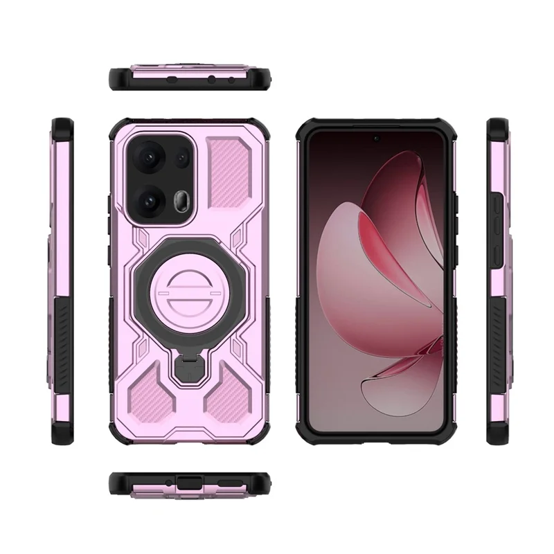 Pour Oppo Reno13 Pro 5G Étui Magnétique avec Support Métallique Rotatif PC + TPU Coque Arrière de Téléphone - Rose