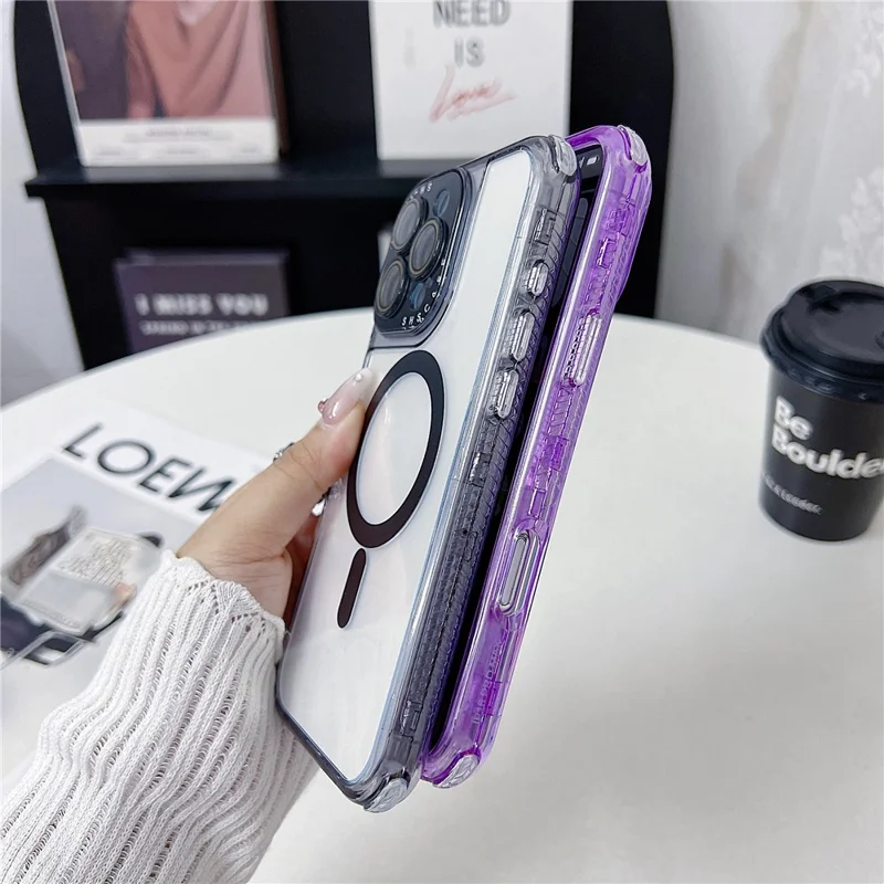Чехол для iPhone 16 Pro Max с магнитной фиксацией, прозрачный, с цветной рамкой, TPU + PC, задняя крышка с защитой объектива - Розовый