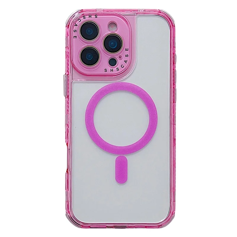 For iPhone 16 Pro Magnetic Case Clear Colorful Frame TPU + PC Phone Back Cover with Lens Film - Pink