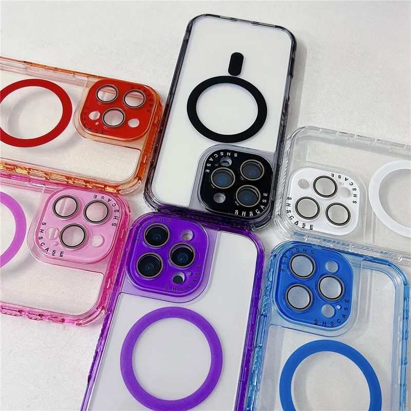 For iPhone 16 Pro Magnetic Case Clear Colorful Frame TPU + PC Phone Back Cover with Lens Film - Pink
