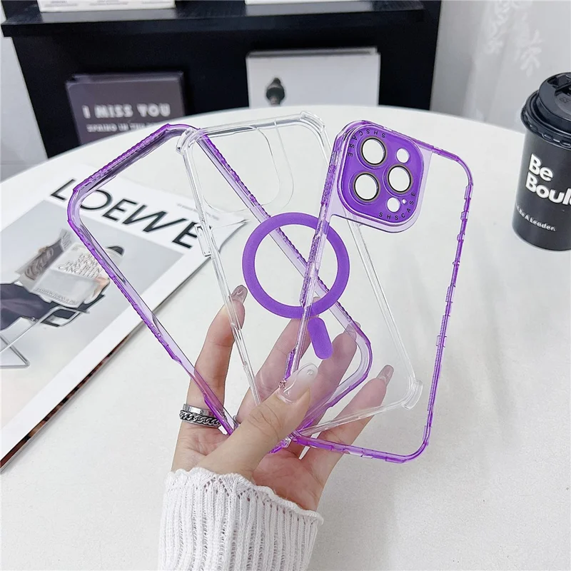 For iPhone 16 Pro Magnetic Case Clear Colorful Frame TPU + PC Phone Back Cover with Lens Film - Pink