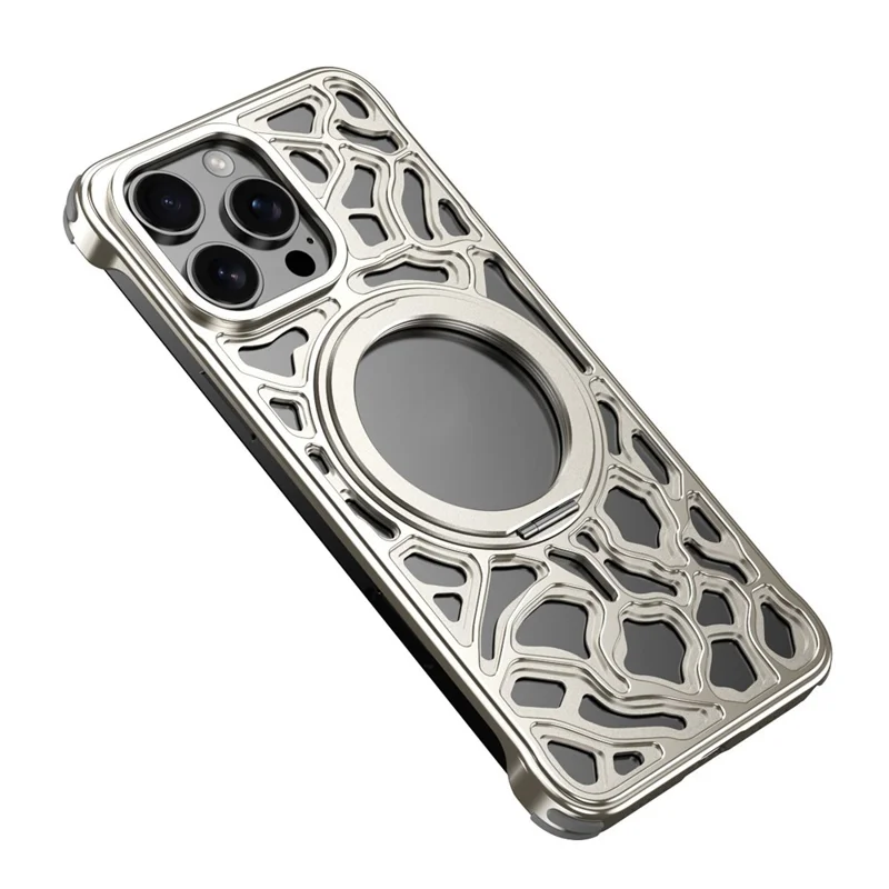 For iPhone 15 Pro Bumper Case Alloy Metal Borderless Back Cover with Magnetic Kickstand - Titanium