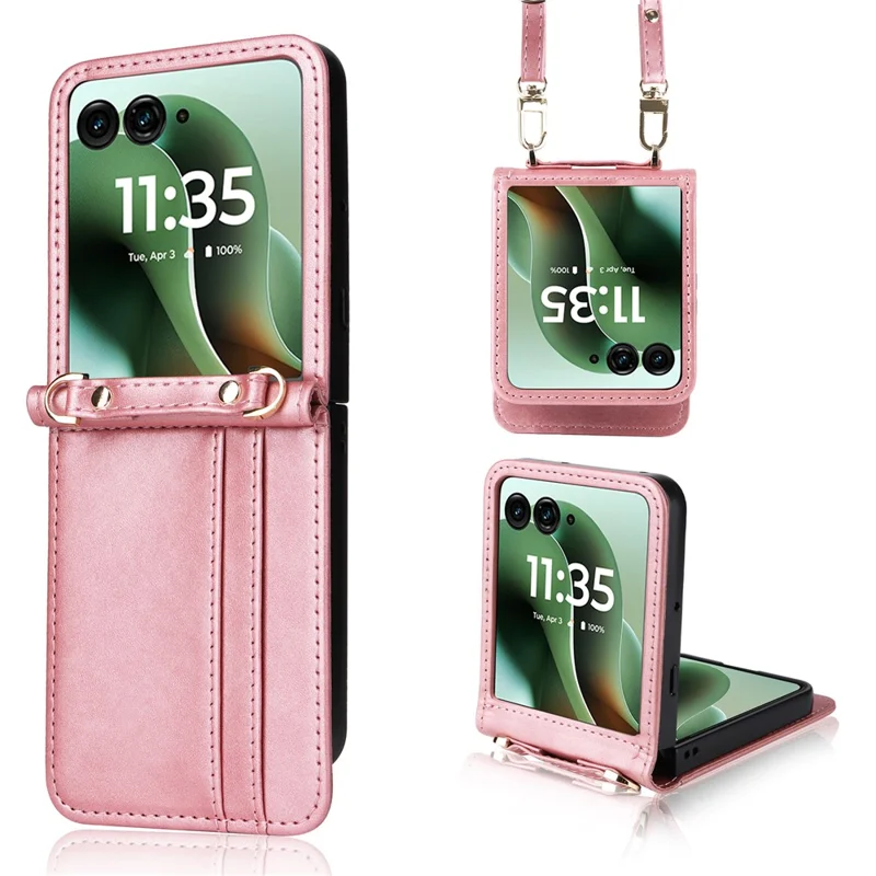 Funda para Motorola Razr 60 Ultra 5G / Razr Ultra 2025 5G con Ranuras para Tarjetas, Cubierta de Cuero con Cordón - Rosa