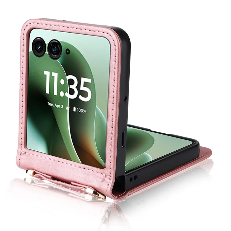 Funda para Motorola Razr 60 Ultra 5G / Razr Ultra 2025 5G con Ranuras para Tarjetas, Cubierta de Cuero con Cordón - Rosa