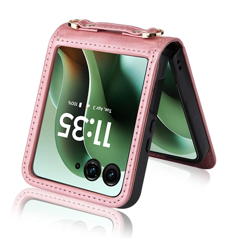 Funda para Motorola Razr 60 Ultra 5G / Razr Ultra 2025 5G con Ranuras para Tarjetas, Cubierta de Cuero con Cordón - Rosa