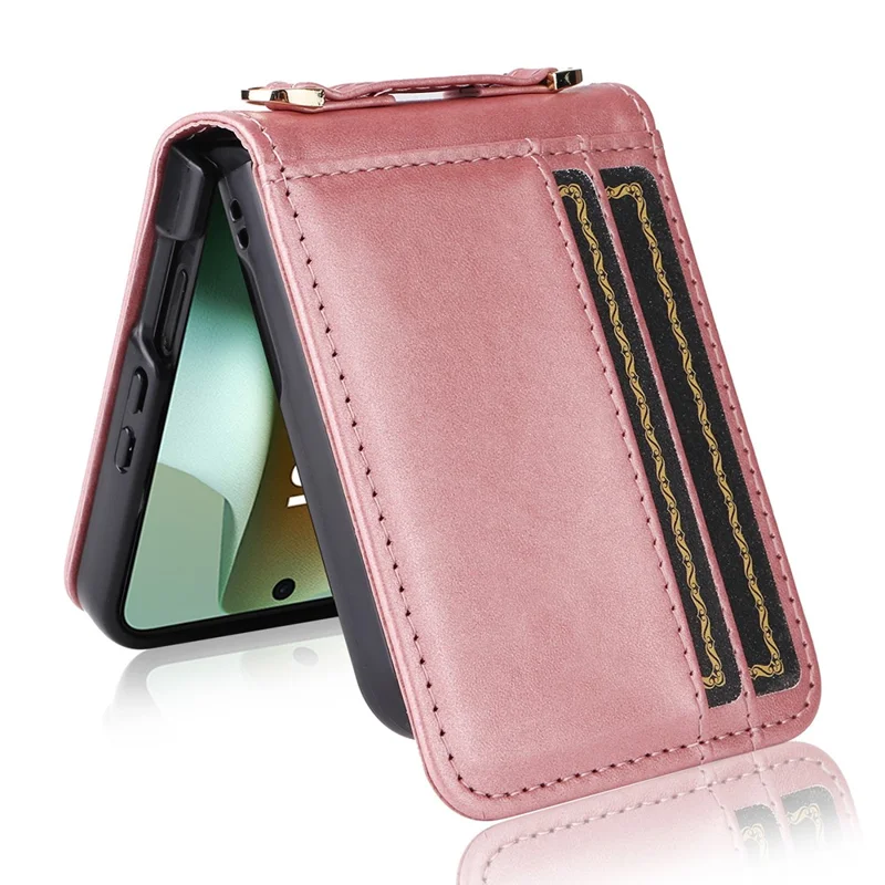 Funda para Motorola Razr 60 Ultra 5G / Razr Ultra 2025 5G con Ranuras para Tarjetas, Cubierta de Cuero con Cordón - Rosa