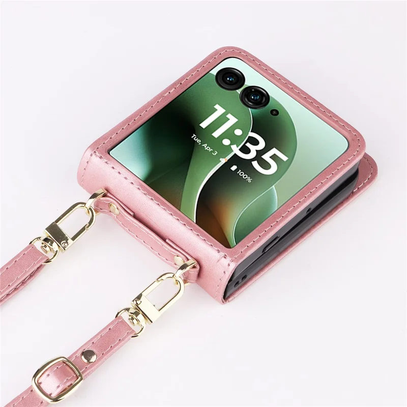 Funda para Motorola Razr 60 Ultra 5G / Razr Ultra 2025 5G con Ranuras para Tarjetas, Cubierta de Cuero con Cordón - Rosa