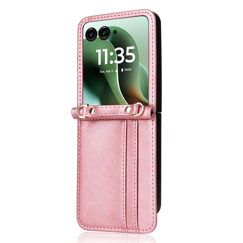 Funda para Motorola Razr 60 Ultra 5G / Razr Ultra 2025 5G con Ranuras para Tarjetas, Cubierta de Cuero con Cordón - Rosa