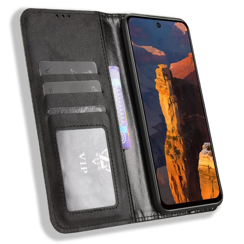 Чехол-кошелек для itel A95 5G из кожи со стойкой и ретро-текстурой - Черный