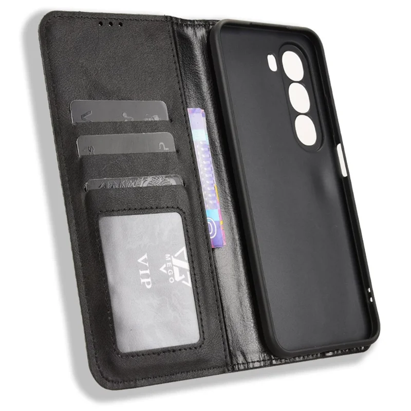 Чехол-кошелек для itel A95 5G из кожи со стойкой и ретро-текстурой - Черный
