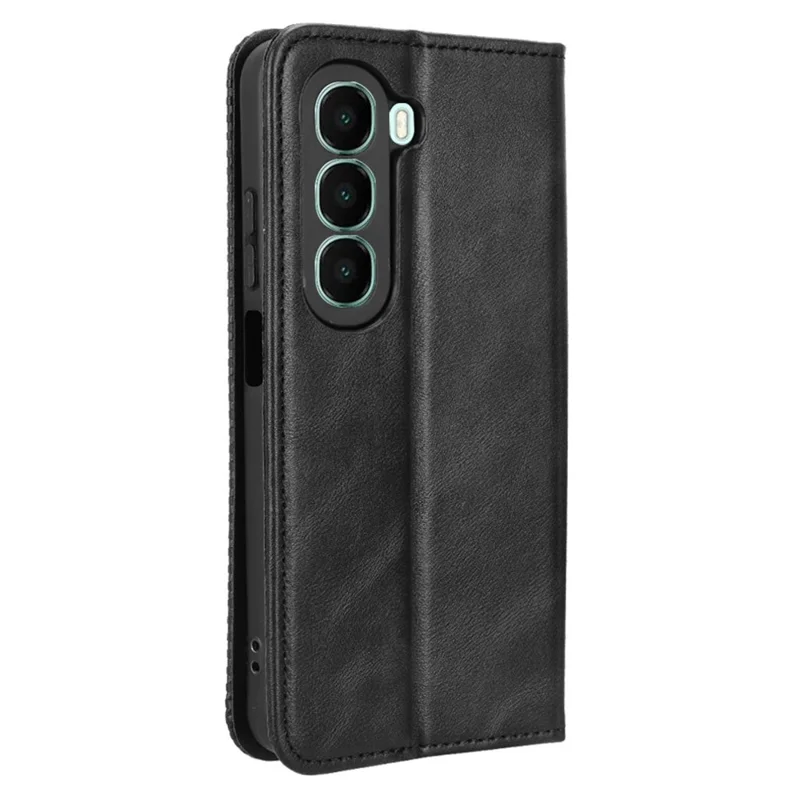 Чехол-кошелек для itel A95 5G из кожи со стойкой и ретро-текстурой - Черный