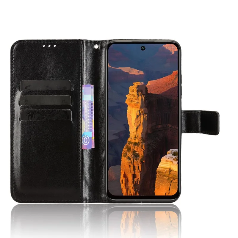 Чехол для itel A95 5G с текстурой под конскую кожу из искусственной кожи, кошелек для телефона с ремешком на запястье - Черный