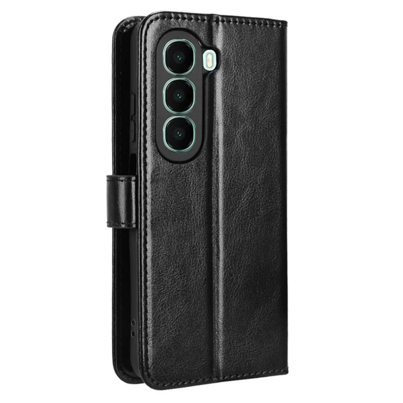 Чехол для itel A95 5G с текстурой под конскую кожу из искусственной кожи, кошелек для телефона с ремешком на запястье - Черный