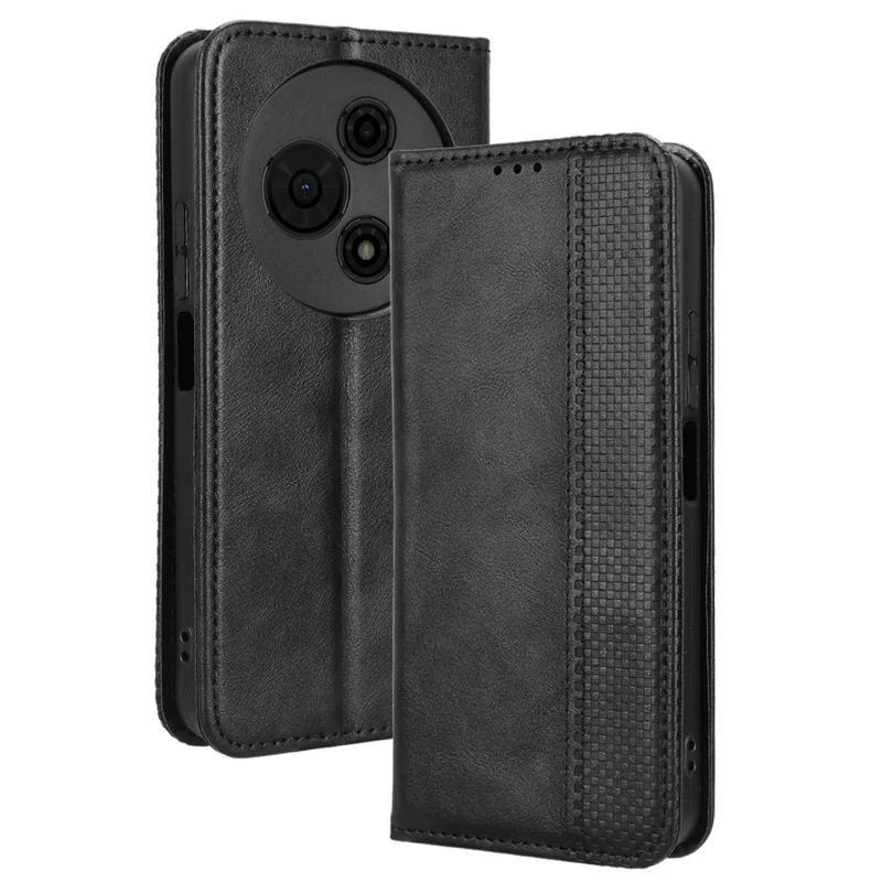 Funda de Cuero Estilo Retro con Soporte Tipo Cartera para TCL 605 4G / 60 SE - Negro