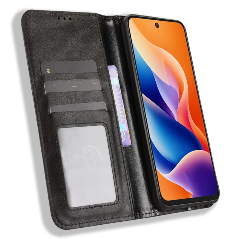 Funda de Cuero Estilo Retro con Soporte Tipo Cartera para TCL 605 4G / 60 SE - Negro