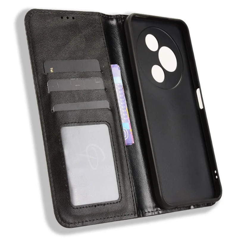 Funda de Cuero Estilo Retro con Soporte Tipo Cartera para TCL 605 4G / 60 SE - Negro