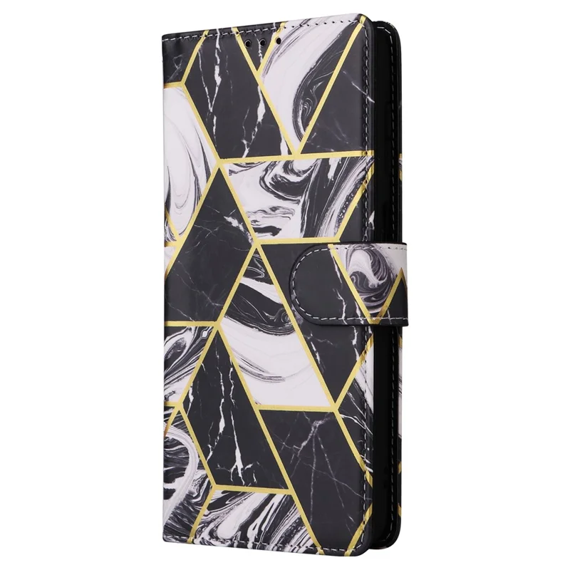 Funda para teléfono para Samsung Galaxy A07 / A07 5G / A06 4G / 5G Cubierta de cuero con patrón de mármol lacado con correa para la muñeca - Negro