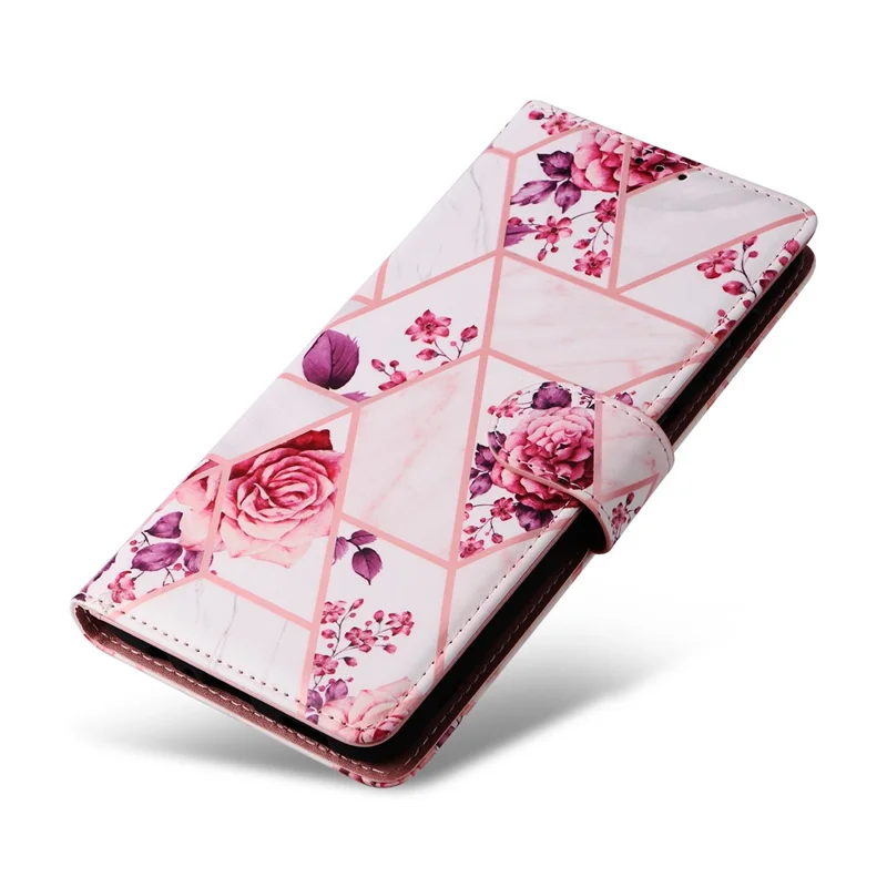 Capa de Couro com Padrão de Mármore Envernizado para Samsung Galaxy A17 / A17 5G / A26 5G com Alça de Pulso - Ouro Rosa