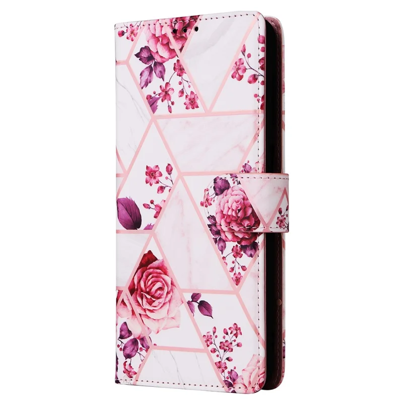 Capa de Couro com Padrão de Mármore Envernizado para Samsung Galaxy A17 / A17 5G / A26 5G com Alça de Pulso - Ouro Rosa