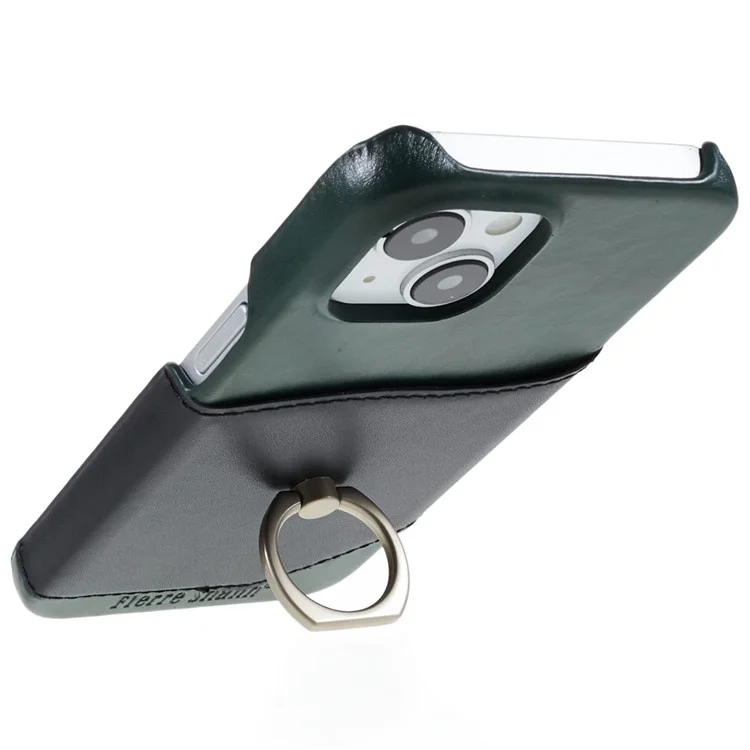 Fierre Shann Protective Case Для Iphone 14 Кольцо Кольца Подличная Кожа+pu Leather+PC Phone-защищенная Крышка с Карточным Слотом - Зеленый