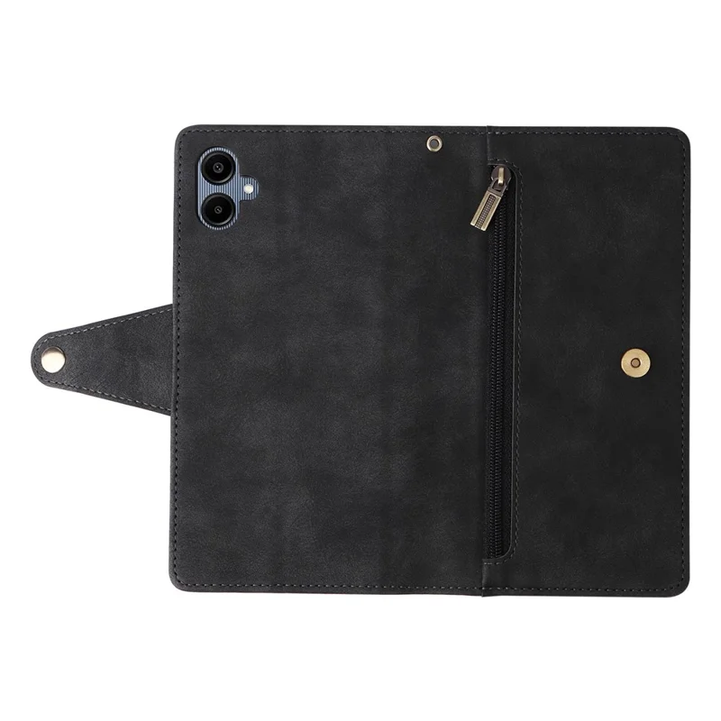 Phone Case For Samsung Galaxy A07 / A07 5G / A06 4G / 5G Zipper Wallet Rivet Decor Leather Cover with Wrist Strap - Black