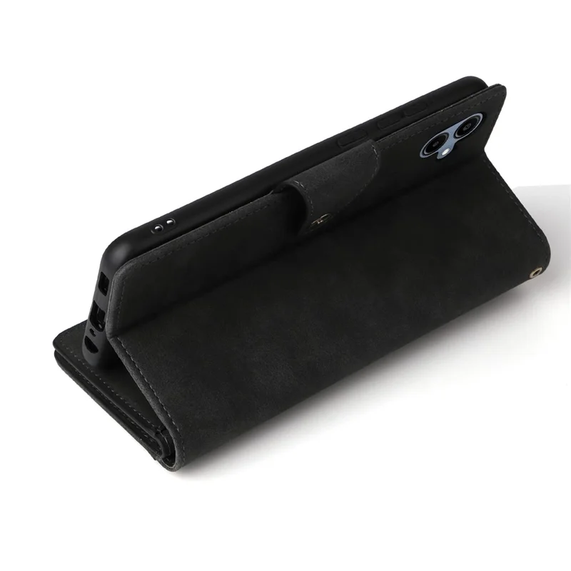 Phone Case For Samsung Galaxy A07 / A07 5G / A06 4G / 5G Zipper Wallet Rivet Decor Leather Cover with Wrist Strap - Black