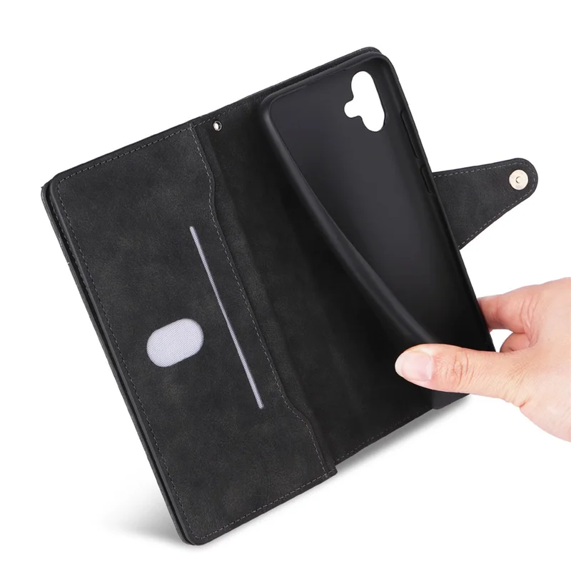 Phone Case For Samsung Galaxy A07 / A07 5G / A06 4G / 5G Zipper Wallet Rivet Decor Leather Cover with Wrist Strap - Black