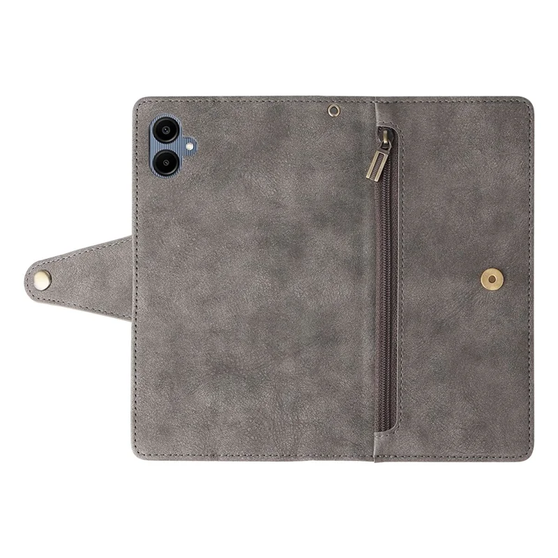 Phone Case For Samsung Galaxy A07 4G / A06 4G / A06 5G Zipper Wallet Rivet Decor Leather Cover with Wrist Strap - Grey