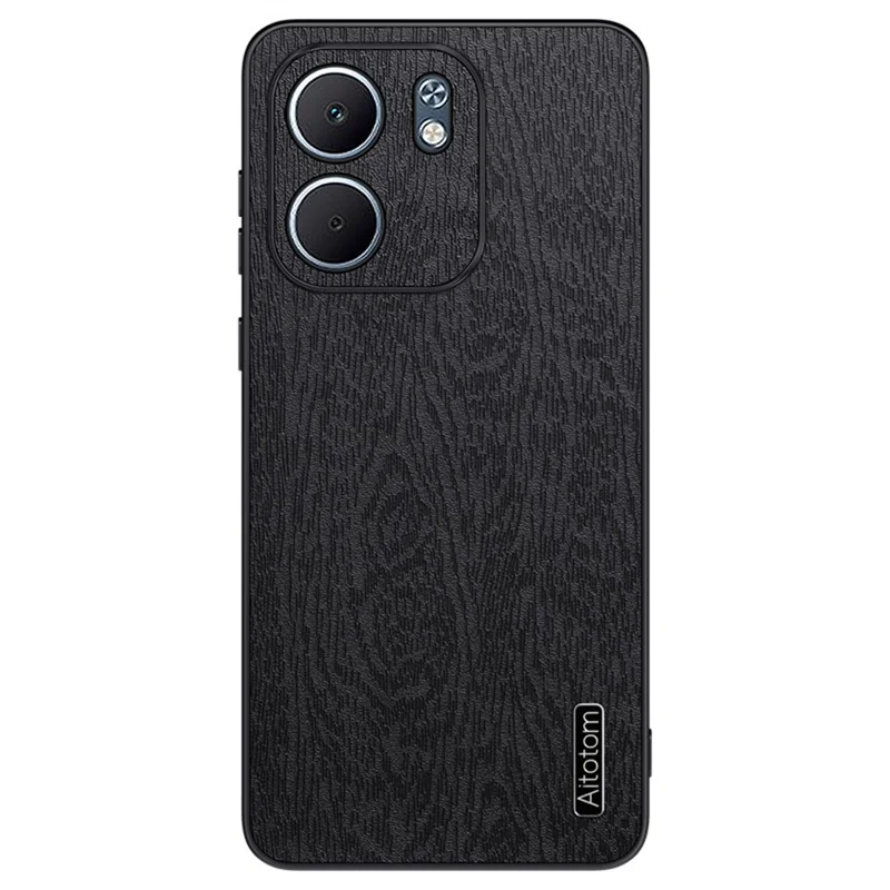 Capa para Oppo A5x 4G / 5G com Textura de Madeira em Couro PU Revestido com PC TPU - Preto