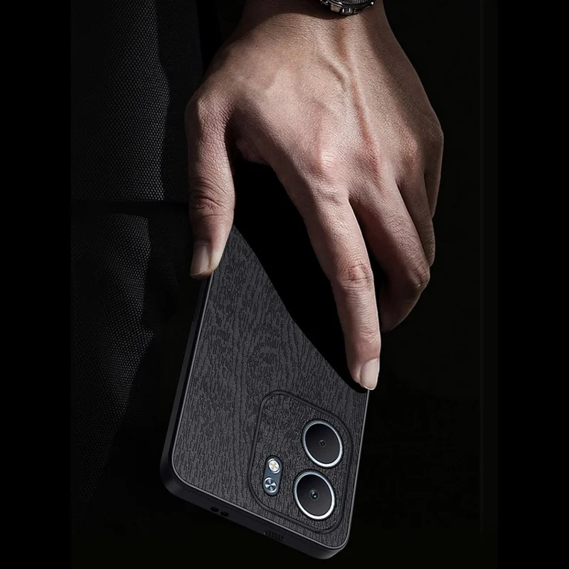 Capa para Oppo A5x 4G / 5G com Textura de Madeira em Couro PU Revestido com PC TPU - Preto