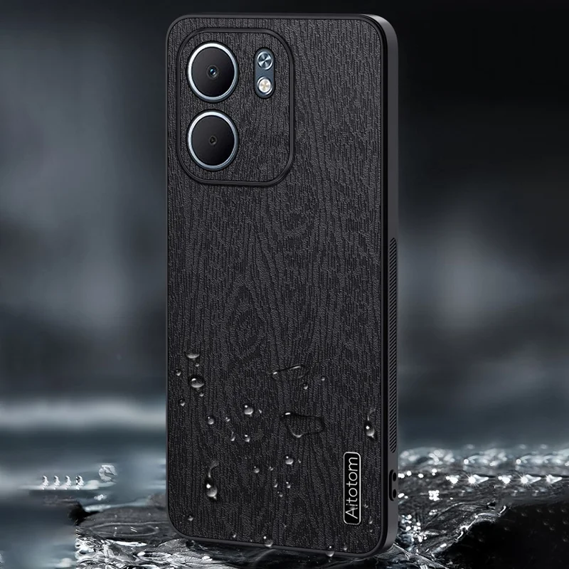 Capa para Oppo A5x 4G / 5G com Textura de Madeira em Couro PU Revestido com PC TPU - Preto