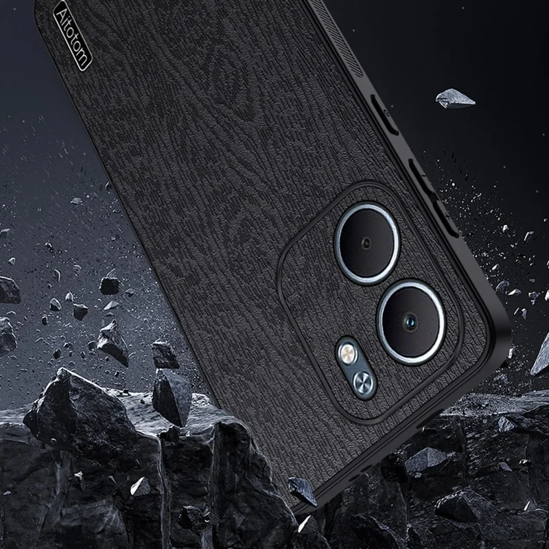 Capa para Oppo A5x 4G / 5G com Textura de Madeira em Couro PU Revestido com PC TPU - Preto