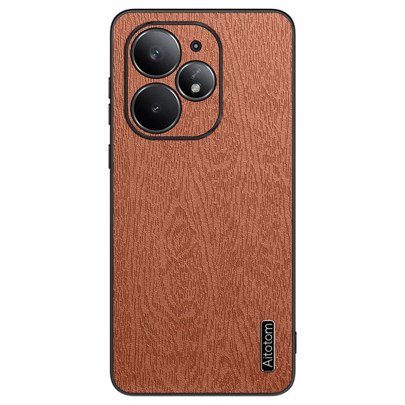 For Realme Neo7 Turbo 5G Case Wood Texture PU Leather Coated PC TPU Phone Cover - Brown