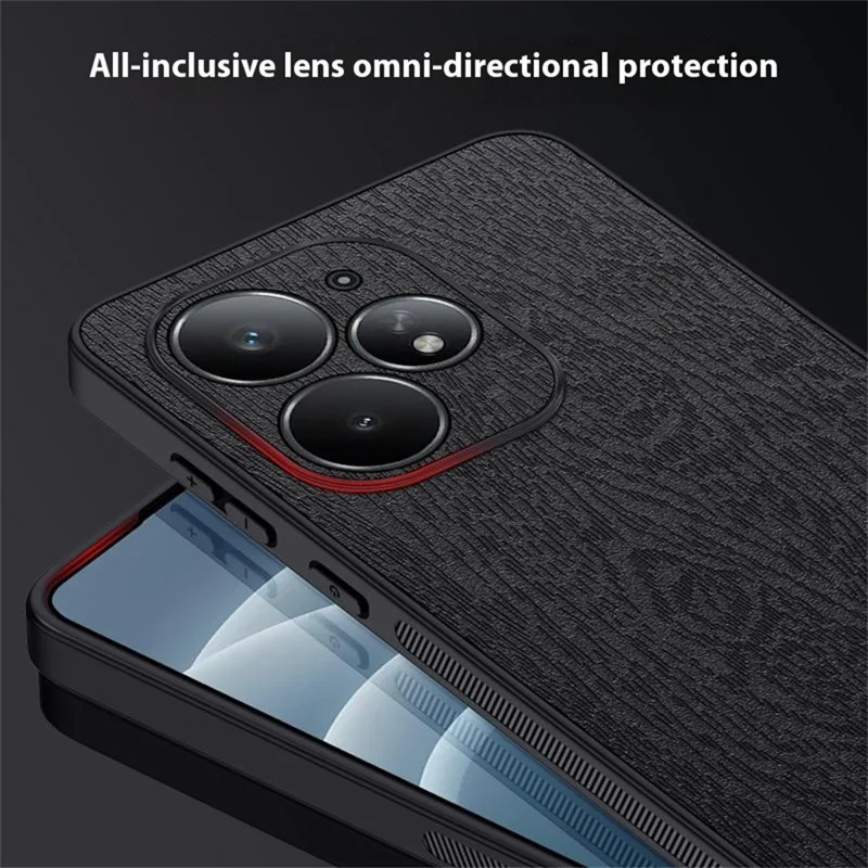 For Realme Neo7 Turbo 5G Case Wood Texture PU Leather Coated PC TPU Phone Cover - Brown
