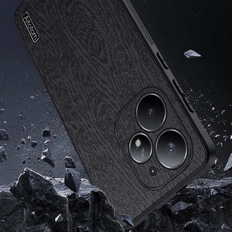 For Realme Neo7 Turbo 5G Case Wood Texture PU Leather Coated PC TPU Phone Cover - Brown