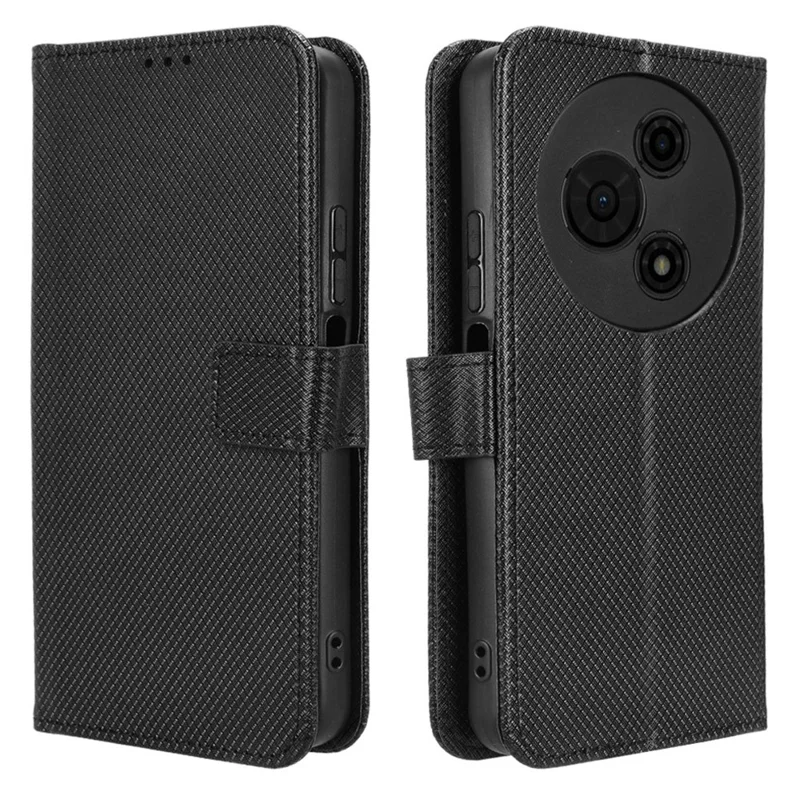 Funda tipo cartera de cuero para TCL 605 4G / 60 SE con correa y textura de diamante - Negro